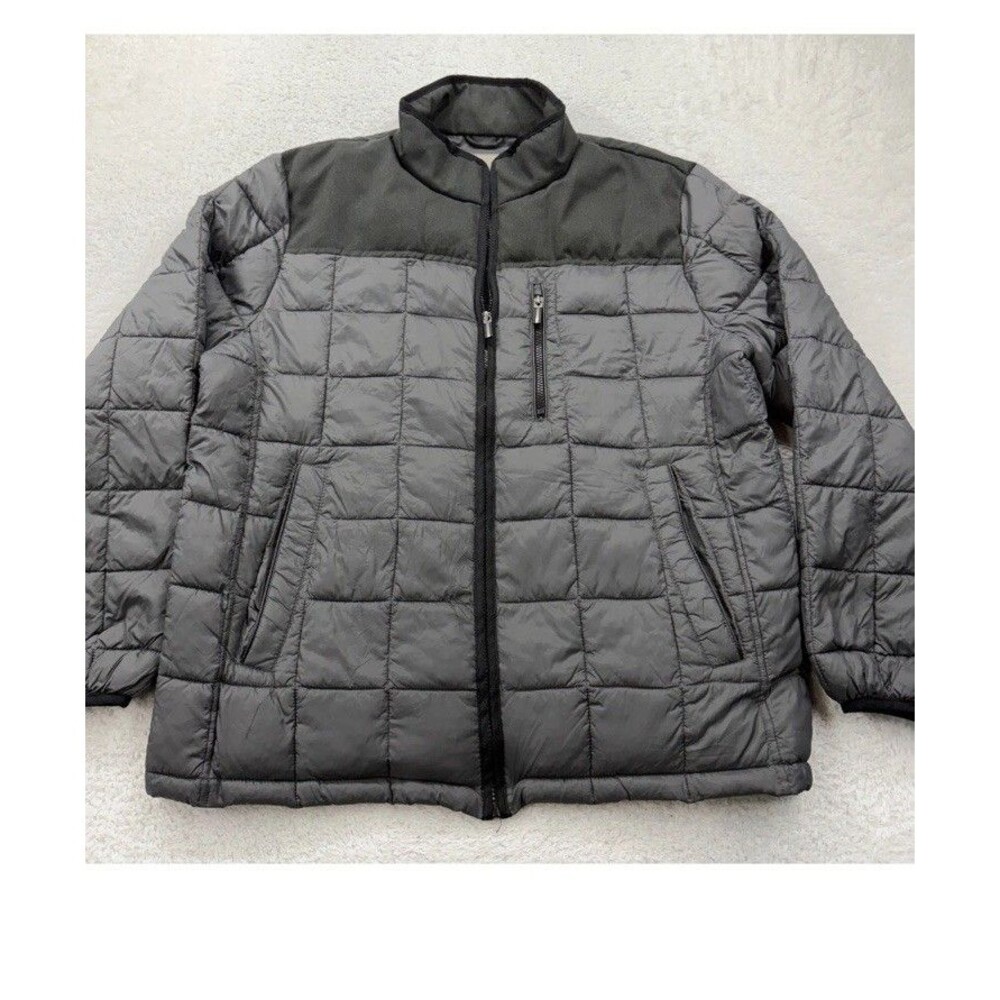Rainforest Mens Quilted Puffer Jacket Gray Full Zip Stand Collar Thermolite Lg